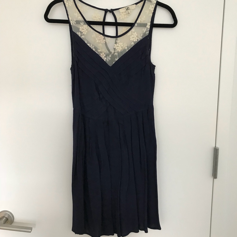 Navy Cocktail Dress with Floral Lace neckline